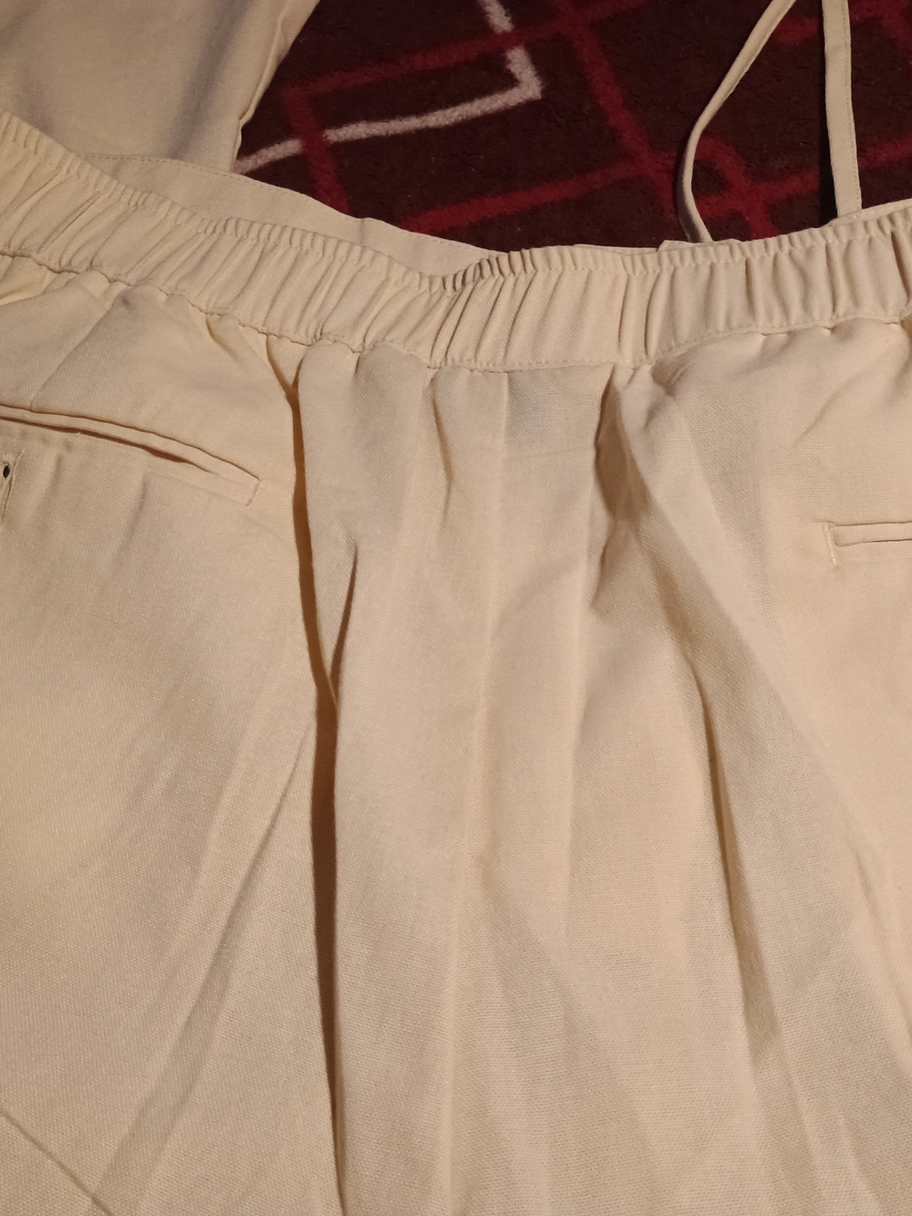 Men's Cream Elastic-Waist Chinos with Front Pleats